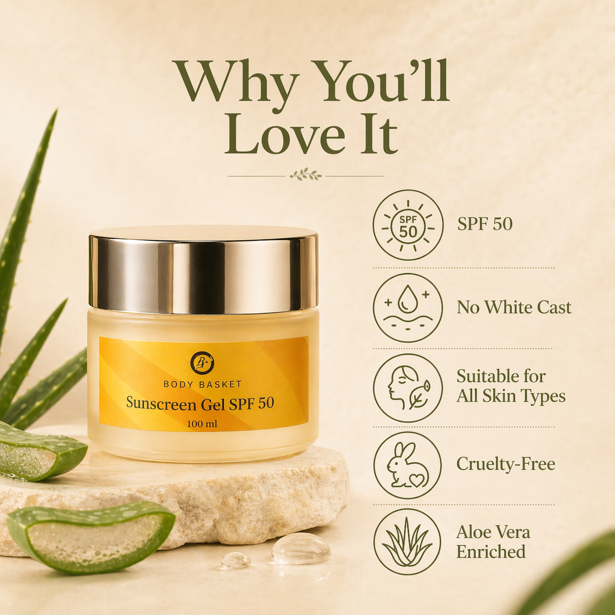 Aloe Vera Sunscreen Gel SPF 50 | 100 gm