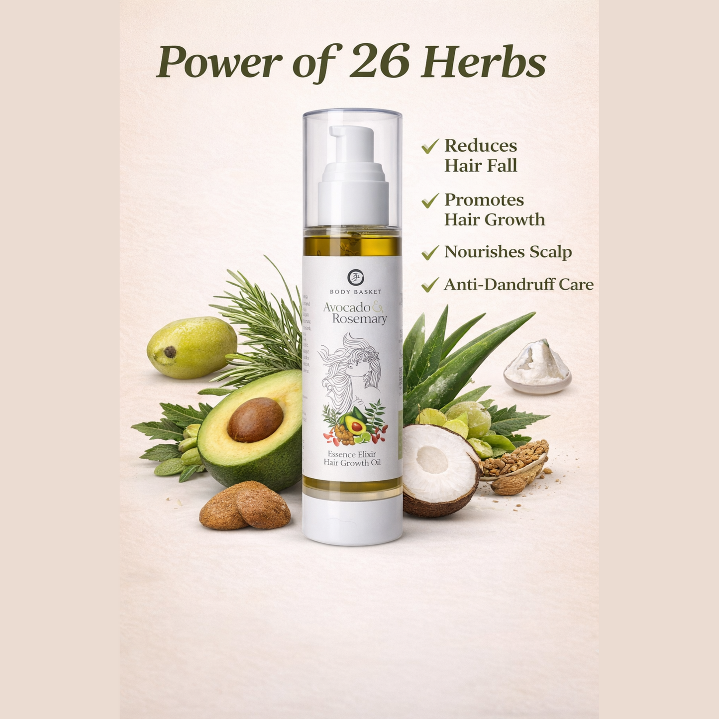 Avocado & Rosemary Hair Oil | 26 Herbs for Hair Growth & Scalp Nourishment |100 ML